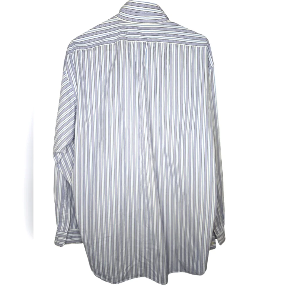 Ralph Lauren Blake Blue and White Vertical Striped Button Down Dress Shirt Large